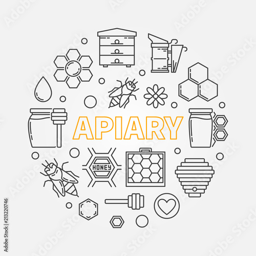 Apiary vector circular illustration in outline style