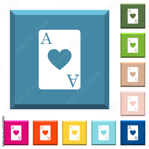 Ace of hearts card white icons on edged square buttons