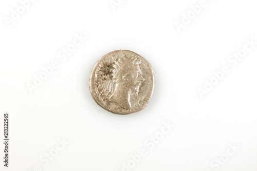 Roman denarius lie on a white background, the era of the Antonines, Marcus Aurelius, Antoninus Pius, Commodus, Caesar photo