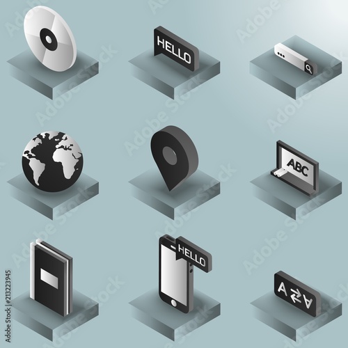 Languages color gradient isometric icons