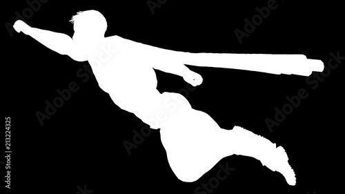 White silhouette of Superman. Alpha channel. Alpha matte. FullHD.