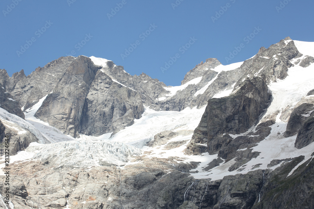 scenic view on high mountains with glaciers in Valle d'Aosta Italy