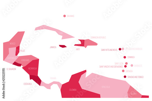 Map of Central America and Caribbean. Simlified schematic vector map in shades of pink. photo