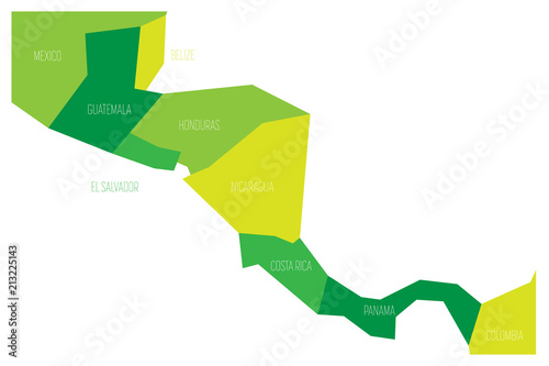 Political map of Central Amercia. Simlified schematic flat vector map in shades of green. photo