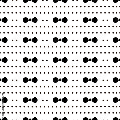 Seamless pattern with black bow tie and circles on the white background