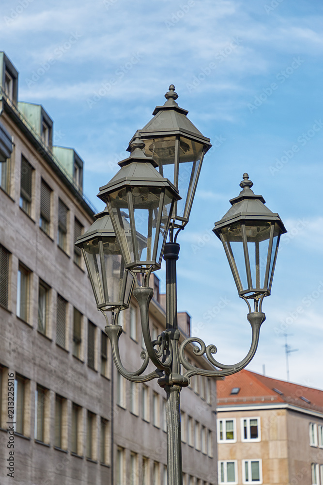 Vintage lantern in the street. Details. Nuremberg, Bavaria, Germany