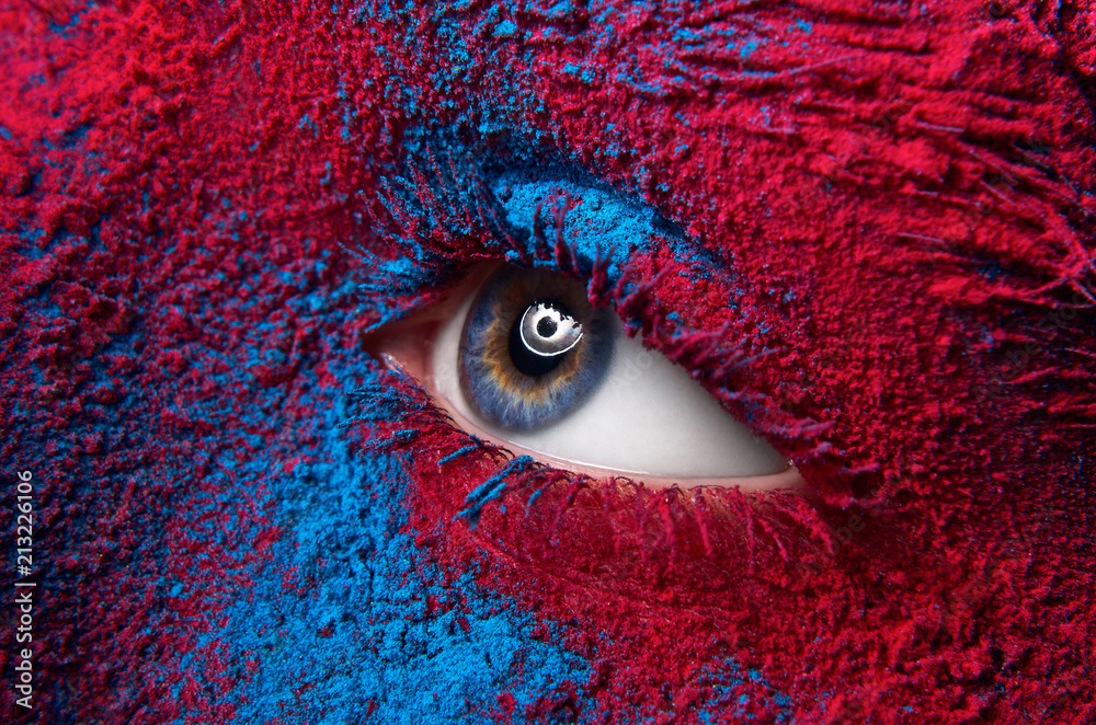 Macro and closeup creative makeup theme Beautiful female eye with