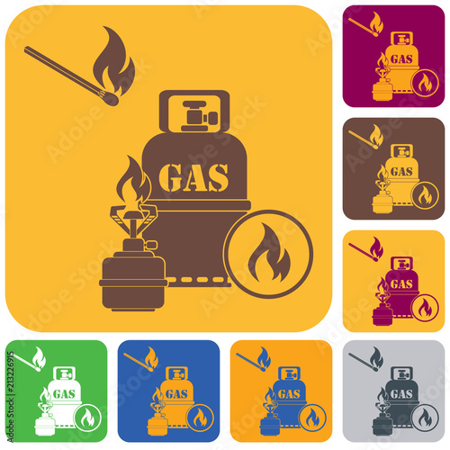 Camping stove with gas bottle icon vector