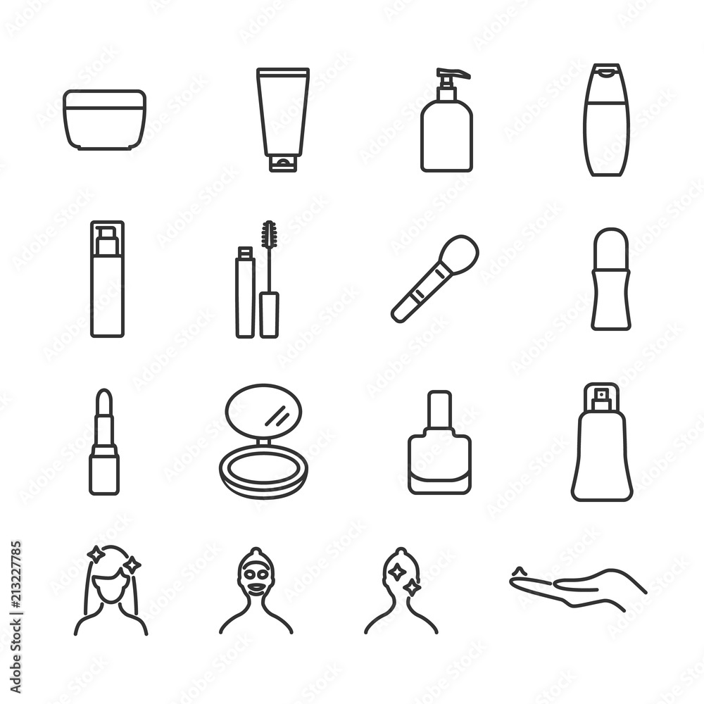 Vector image set of cosmetics line icons.