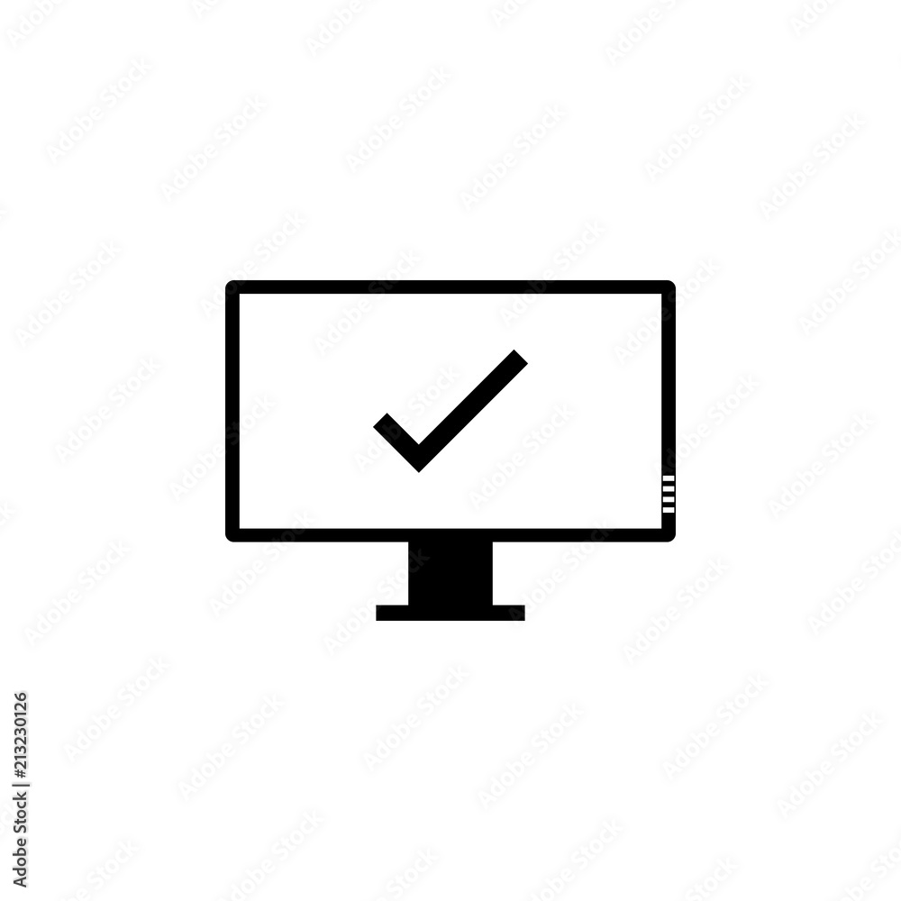 Desktop monitor with a check mark isolated vector icon Desktop monitor with a check mark isolated vector icon