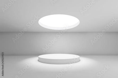 Showroom with round ceiling light and table