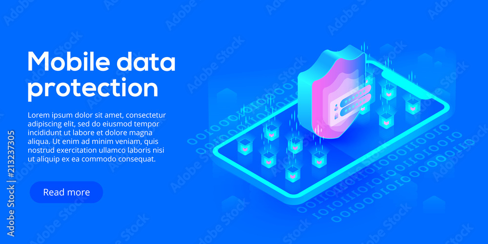 Mobile data security isometric vector illustration. Online payment ...