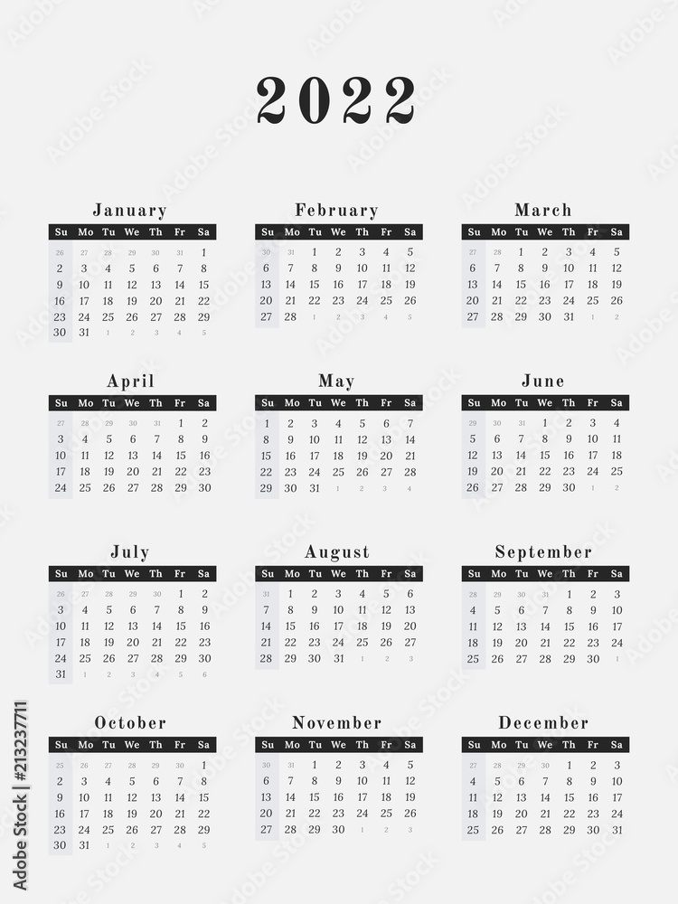 Vertical Calendar 2022 2022 Year Calendar Vertical Design Stock Vector | Adobe Stock