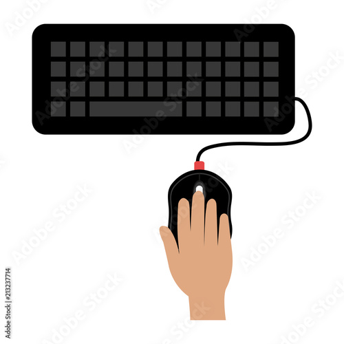 hand with computer mouse and keyboard