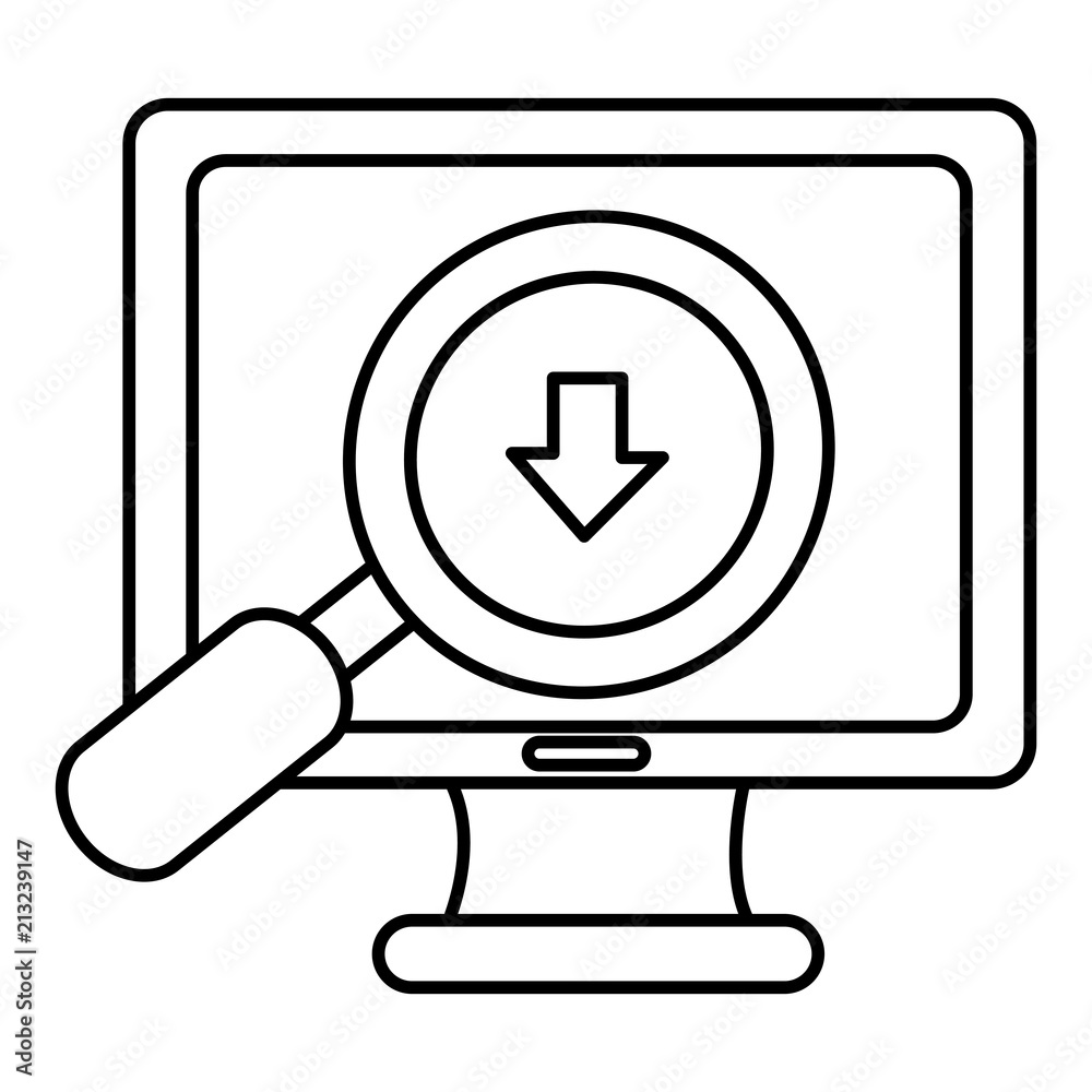 computer with magnifying glass computer with magnifying glass