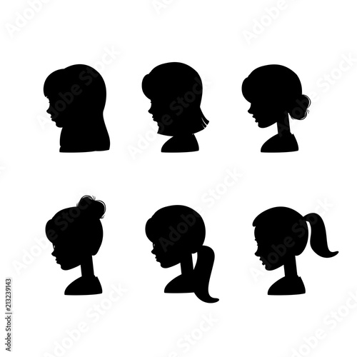 Set of silhouette female profile avatars
