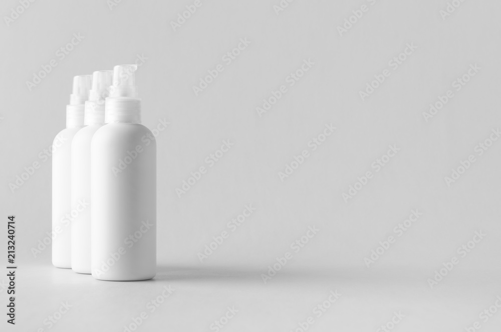 White plastic cosmetic foam pump bottle mock-up. White plastic cosmetic foam pump bottle mock-up.