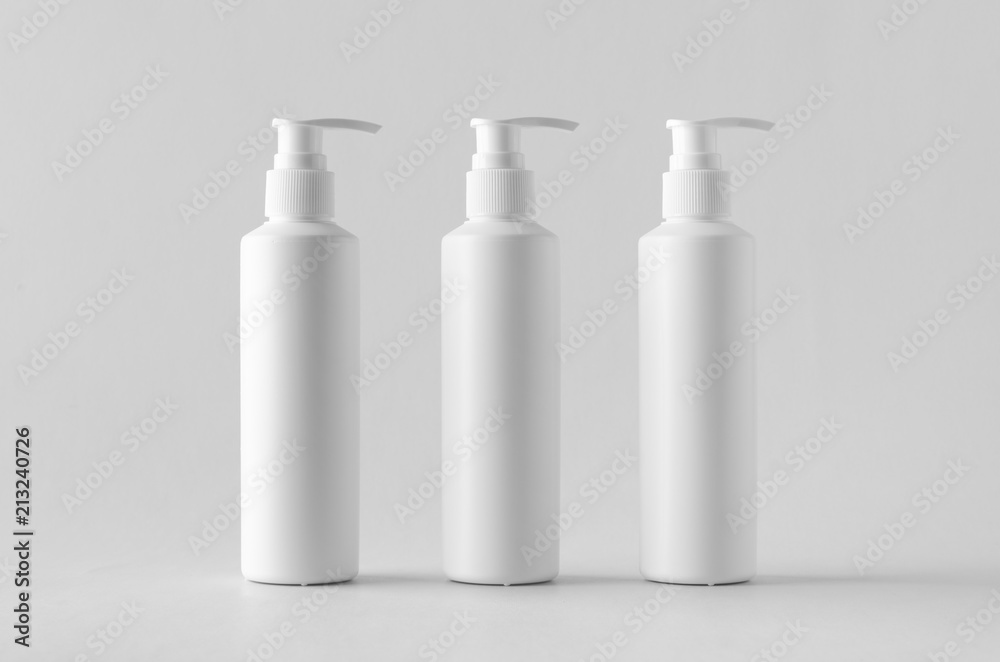 White cosmetic shampoo dispenser bottle mock-up. White cosmetic shampoo dispenser bottle mock-up.