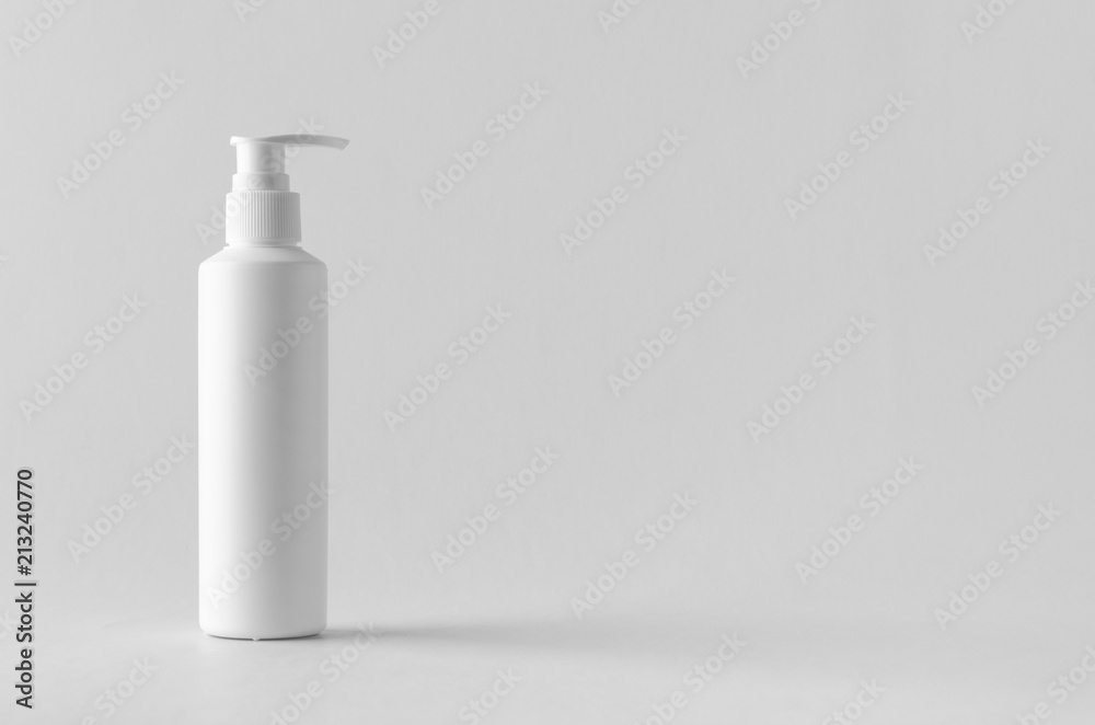 White cosmetic shampoo dispenser bottle mock-up.