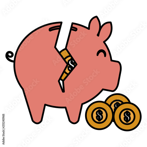 piggy savings broken with coins