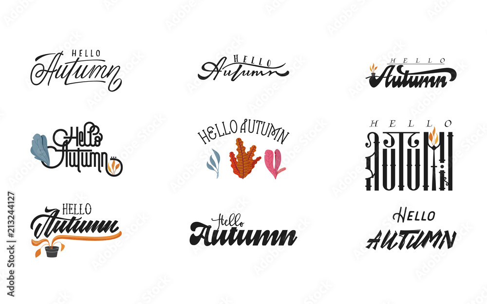 Hello Autumn. Handwritten set modern brush calligraphy for invitation and greeting card, t-shirt, prints and posters.