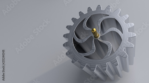 Gear on the bright flat background. Simple mechanical themed 3d illustration.