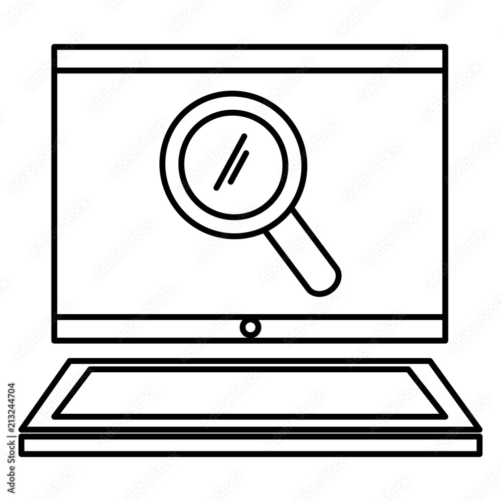 laptop computer with magnifying glass laptop computer with magnifying glass
