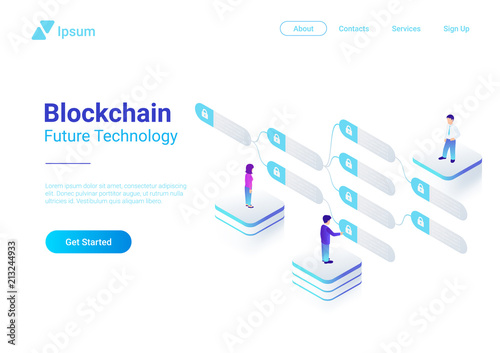 Blockchain Technology Isometric flat vector Block chain