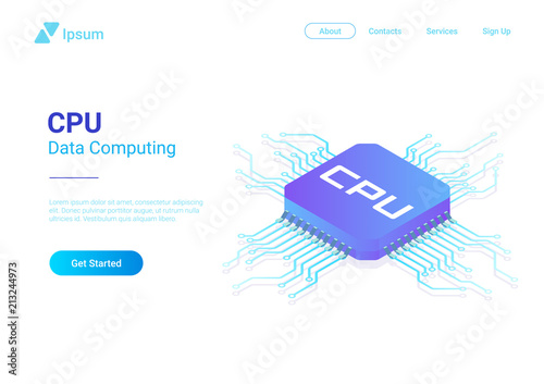 Isometric Flat CPU GPU Processor Chip vector illustration