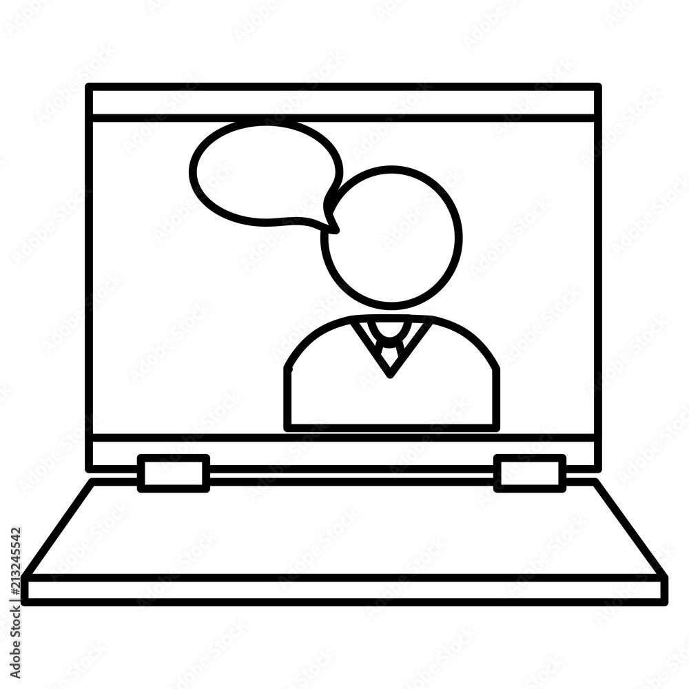 laptop computer with businessman talking laptop computer with businessman talking