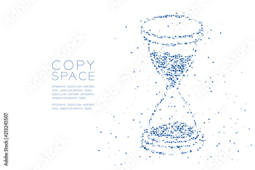 Abstract Geometric Low polygon square box pixel and Triangle pattern 3d isometric Hourglass shape, digital reminder concept design blue color illustration on white background with copy space, vector