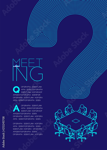 Question mark with doubt man icon pictogram in boardroom, Business issues: Meeting concept banner page layout design illustration isolated on dark blue background, with copy space