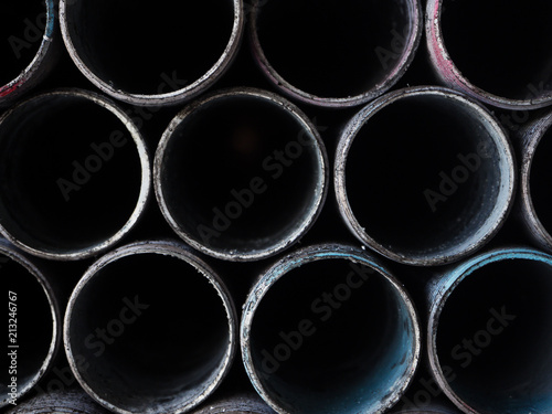 Closeup steel pipe stacked in row,abstract art design,