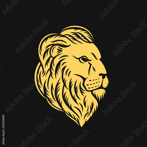Fototapeta Naklejka Na Ścianę i Meble -  Lion head logo or icon in one color. Stock vector emblem.
