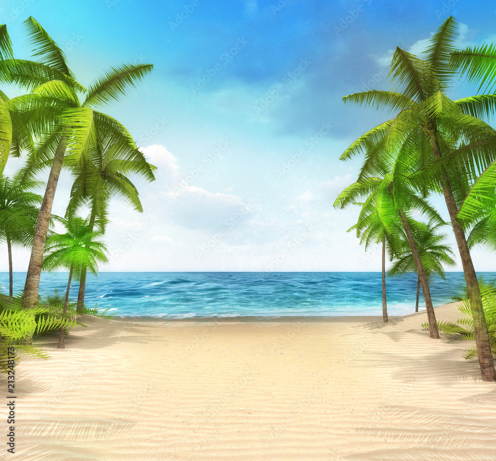 Obraz premium sandy beach seaside with tropical palms