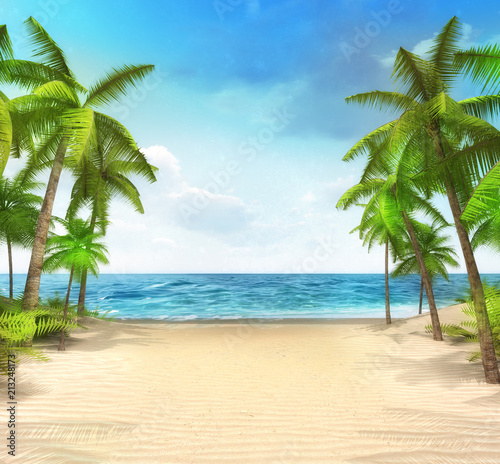 Fototapeta Naklejka Na Ścianę i Meble -  sandy beach seaside with tropical palms