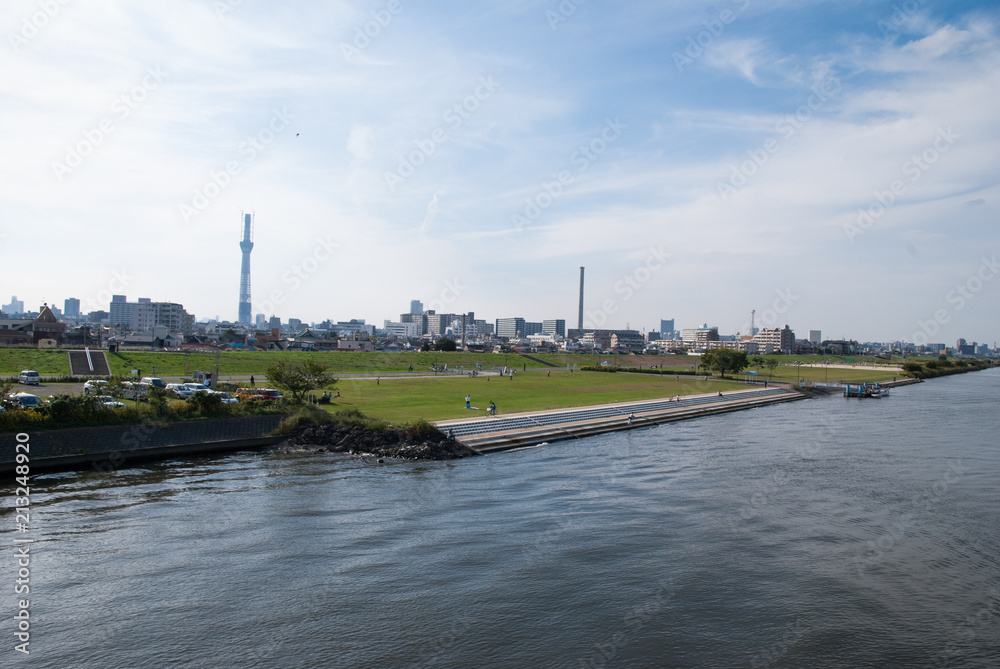 Fototapeta premium 平井大橋から見た建設中の東京スカイツリーのある風景 平成22年