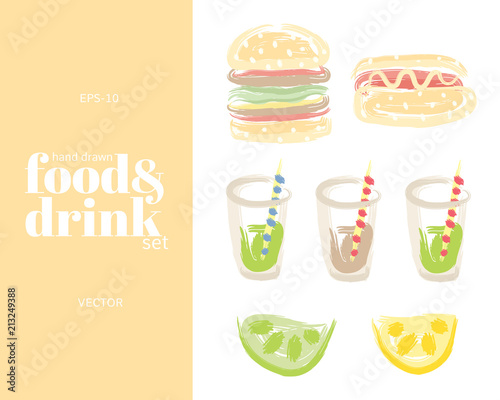 Hand drawn food and drink set.