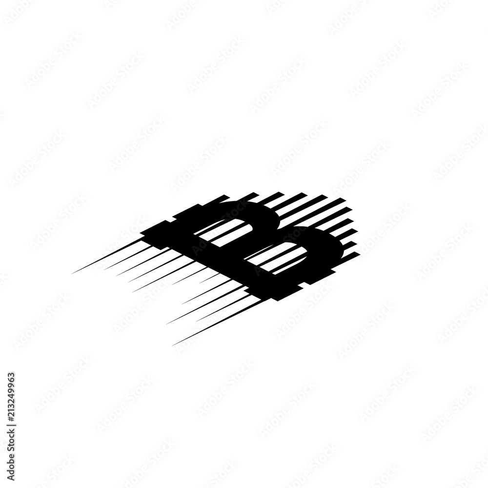 Bitcoin coin with fast speed motion lines and isometric Bitcoin coin with fast speed motion lines and isometric