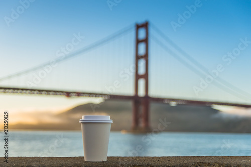 Golden coffee at the golden gate bridge of San Francisco