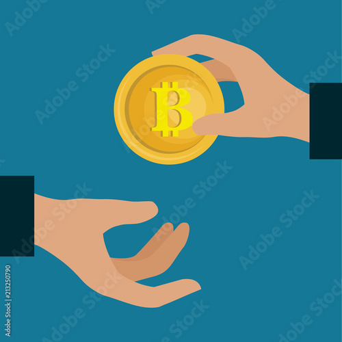 hands with bitcoin money