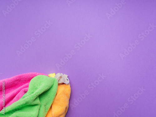 Background with microfiber colorful cleaning cloths. Minimal