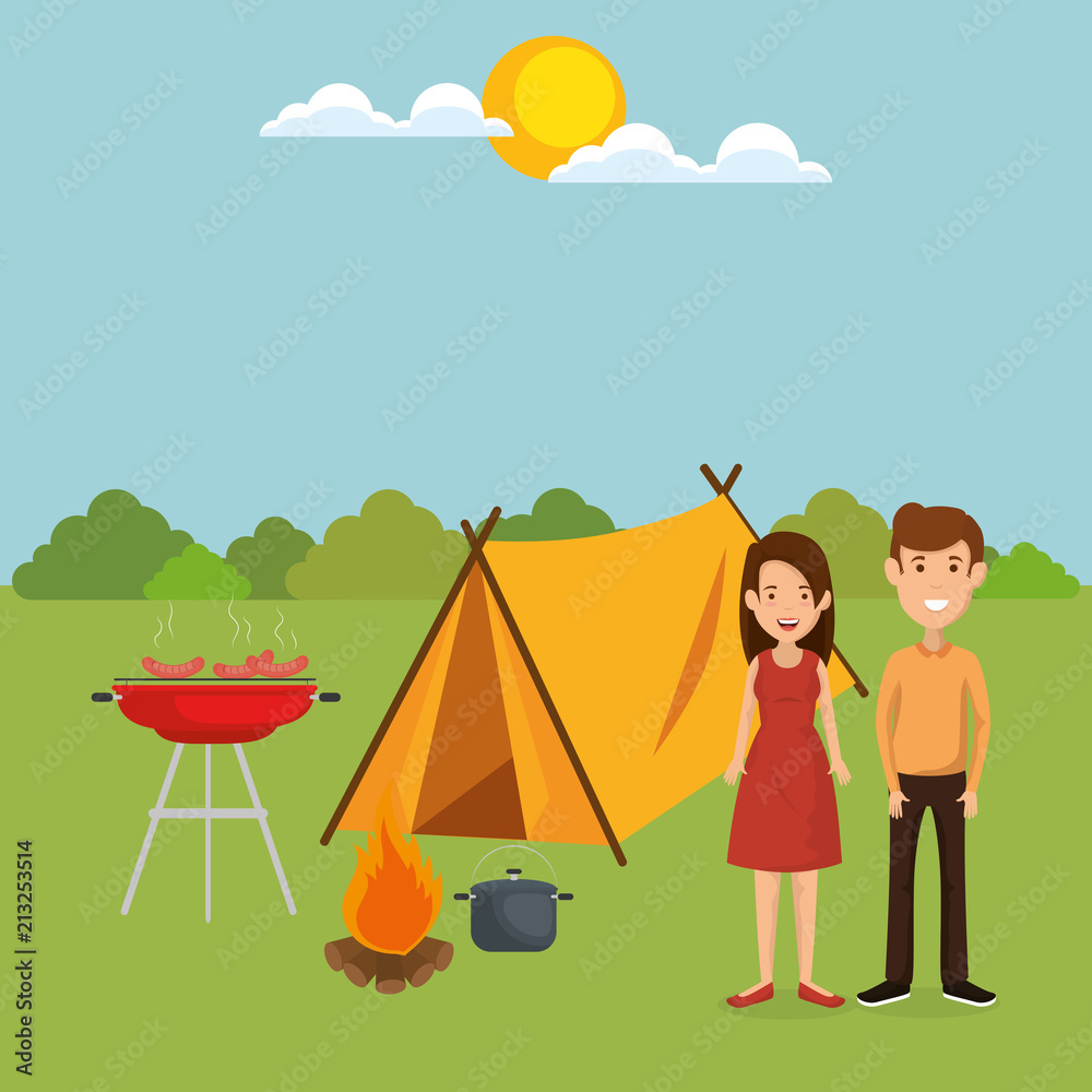 young couple in the camping zone