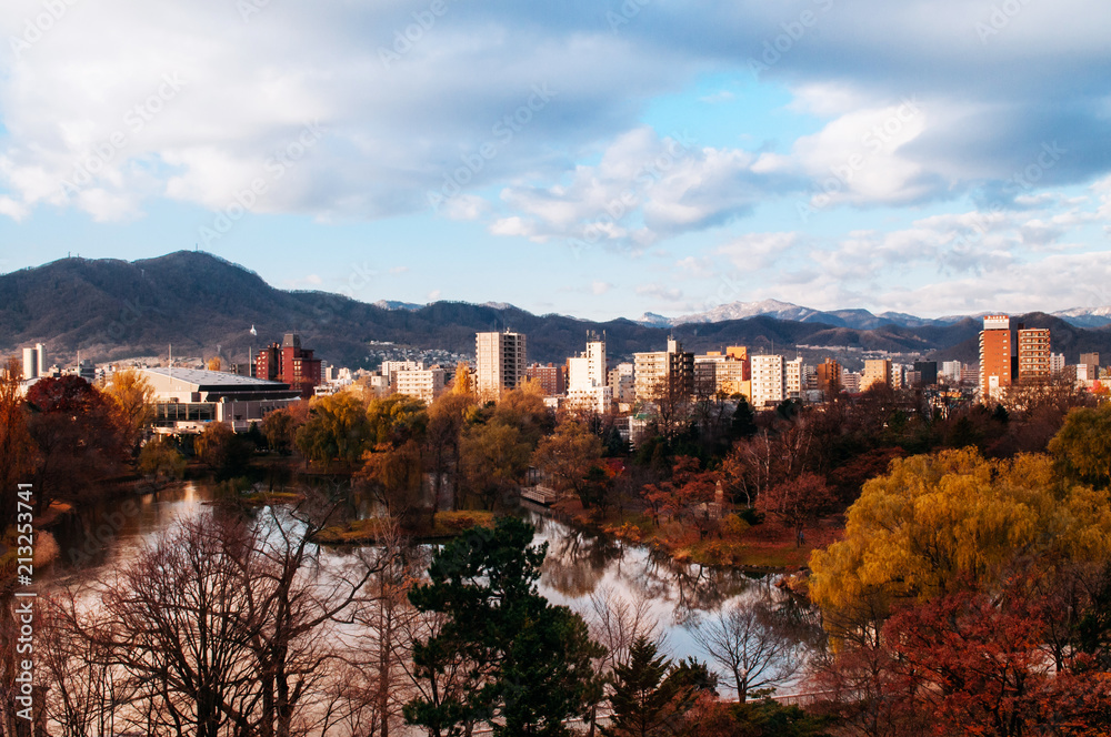 Sapporo - Hokkaido skyline and city view buildings and park in autumn
