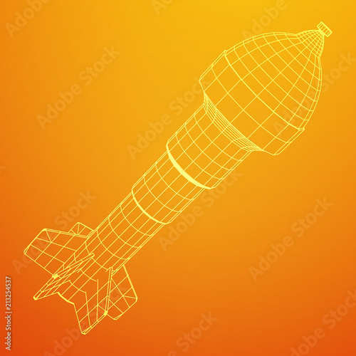 Missile, nuclear bomb or mortar mine Wireframe low poly mesh vector illustration