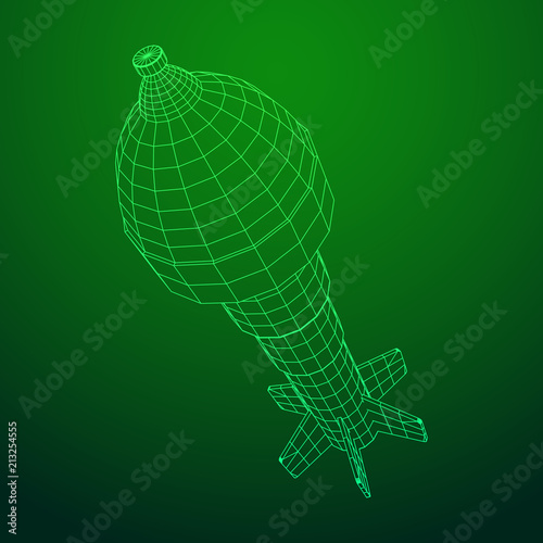 Missile, nuclear bomb or mortar mine Wireframe low poly mesh vector illustration