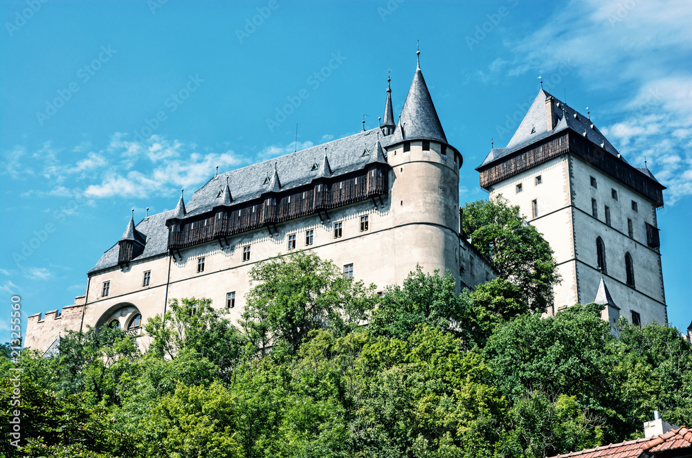 Large gothic castle Karlstejn, blue filter