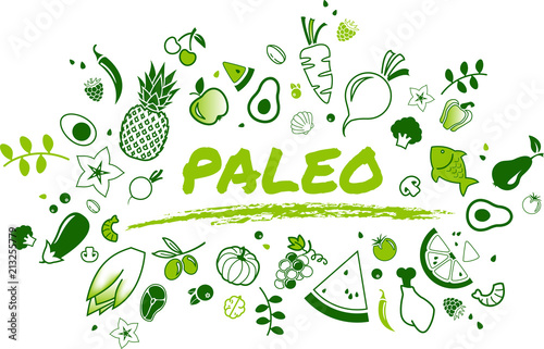 paleo diet concept: healthy and well-balanced food - vector illustration