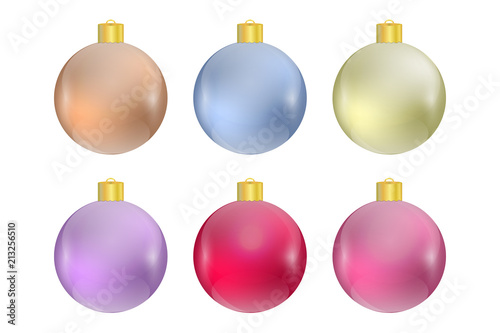 Colorful christmas balls. Set of isolated realistic decorations.