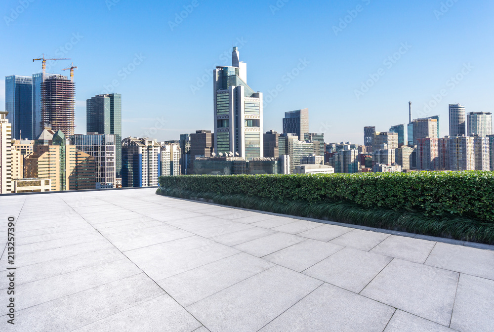 panoramic city skyline with empty square